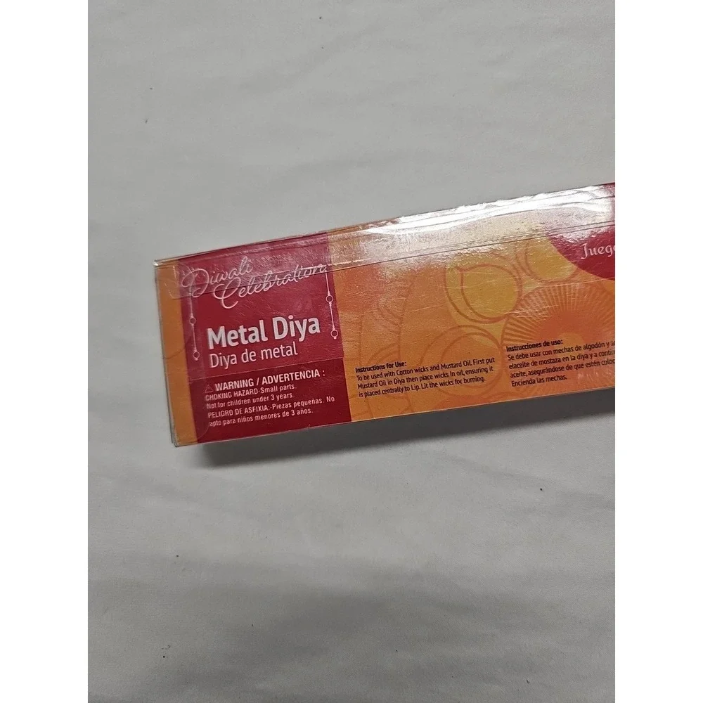 Diwali Celebration Metal Diya Set of 4 with Cotton Brand New Colorful Dish India